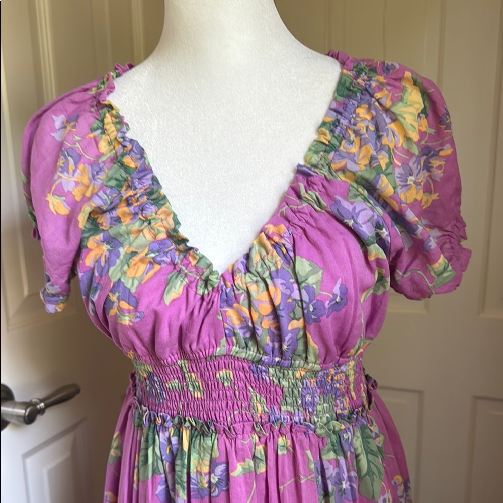 Floral Lavender Maxi Dress with Smocked Waist - Picture 4 of 12